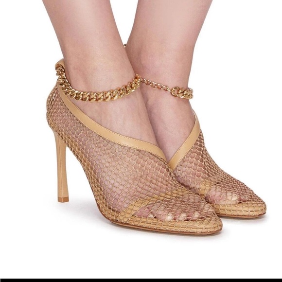 Bottega Veneta Stretch Chain Ankle Strap. Nappa Leather Heels - Picture 1 of 3